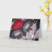 6418-Rode Roos met Zwart Maskerade Masker Kaart (Gele Bloem)