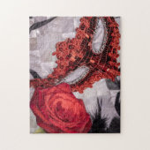 6439-Red Rose met Masquerade Mask Legpuzzel (Verticaal)