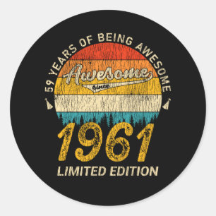 64 jaar oud 1961 Retro Geweldige 64e verjaardag ca Ronde Sticker
