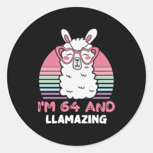 64 jaar oud dagblad Llamazing 64e verjaardag Llama Ronde Sticker
