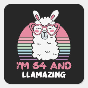 64 jaar oud dagblad Llamazing 64e verjaardag Llama Vierkante Sticker