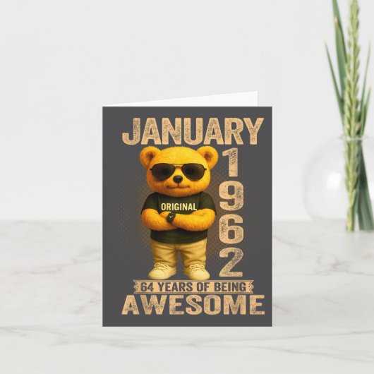 64 Year Old January 1962 Teddy Bear 64th Birthday  Kaart (Voorkant)