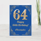 64e Birthday Blue en Gold Glitter Lijst Kaart (Voorkant)