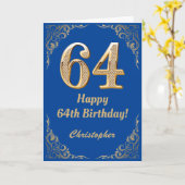 64e Birthday Blue en Gold Glitter Lijst Kaart (Gele Bloem)