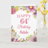 64e Birthday Waterverf Floral Flowers Pink Card Kaart (Gele Bloem)