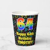 64e geboortedag: Leuk Muzieknoten patroon, Regenbo Papieren Bekers (Achterkant)