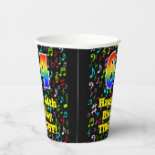 64e geboortedag: Leuk Muzieknoten patroon, Regenbo Papieren Bekers (Rechts)
