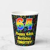 64e geboortedag: Leuk Muzieknoten patroon, Regenbo Papieren Bekers (Voorkant)