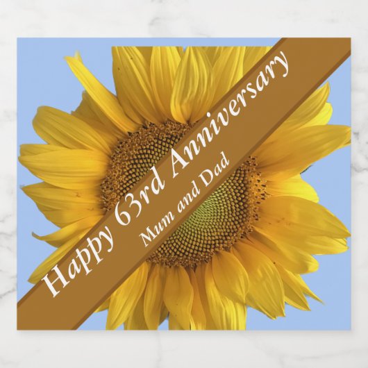 64e Jubileum Zonnebloem bewerkbaar Sparkling Wijnetiket (Enkel label)