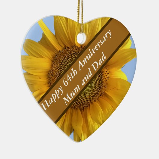 64e Jubileum Zonnebloem Hart Gevormd Keramisch Ornament (Rechts)