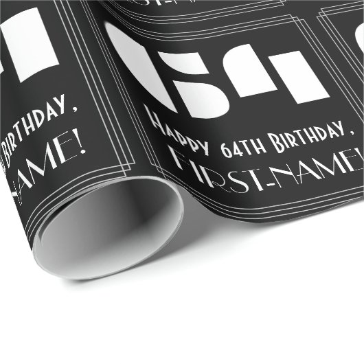 64e verjaardag: Art Deco geïnspireerd look "64" &  Cadeaupapier (Rol Hoek)