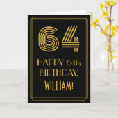 64e verjaardag: Art Deco geïnspireerd look "64" &  Kaart (Gele Bloem)