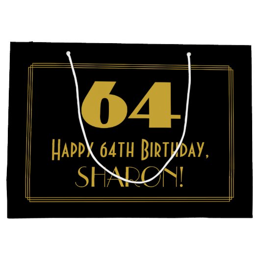 64e verjaardag — Art Deco Geïnspireerde look "64"  Groot Cadeauzakje (Achterkant)