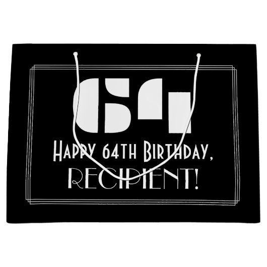 64e verjaardag ~ Art Deco geïnspireerde look "64"  Groot Cadeauzakje (Voorkant)