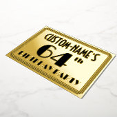 64e verjaardag — Art Deco look "64" + naam Folie Uitnodiging (Gedraaid)