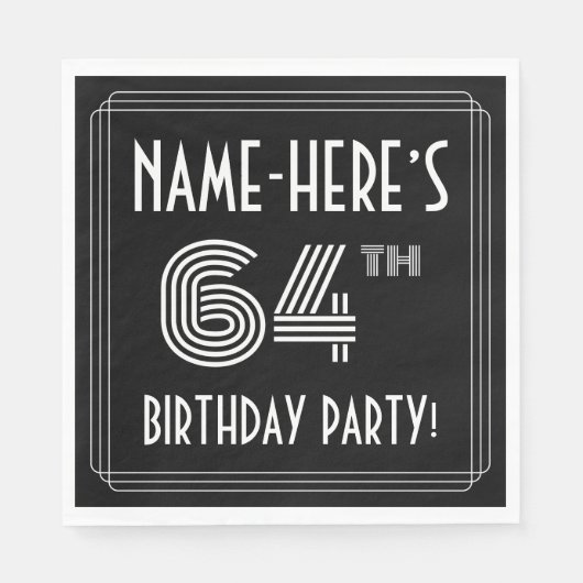 64e verjaardag: Art Deco Style + aangepaste naam Servet (Voorkant)