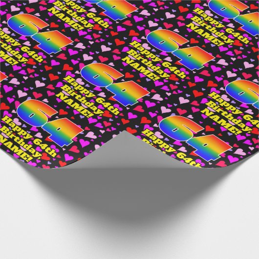64e verjaardag: Beeldende hartenpatronen, regenboo Cadeaupapier (Hoek)