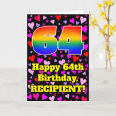 64e verjaardag: Beeldende hartenpatronen, regenboo Kaart (Gele Bloem)