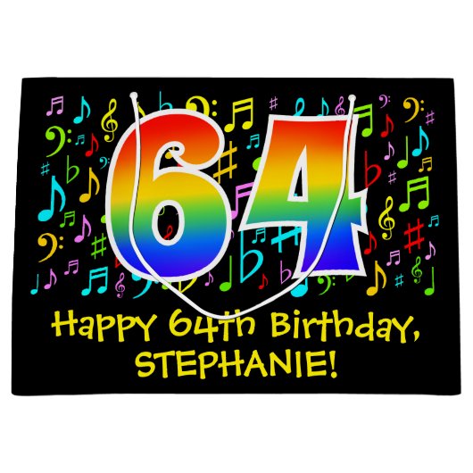 64e verjaardag - Colorful Music Symbols, Rainbow 6 Groot Cadeauzakje (Voorkant)