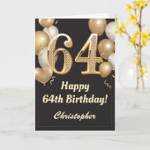 64e verjaardag Confetti zwarte en gouden ballonnen Kaart (Gele Bloem)