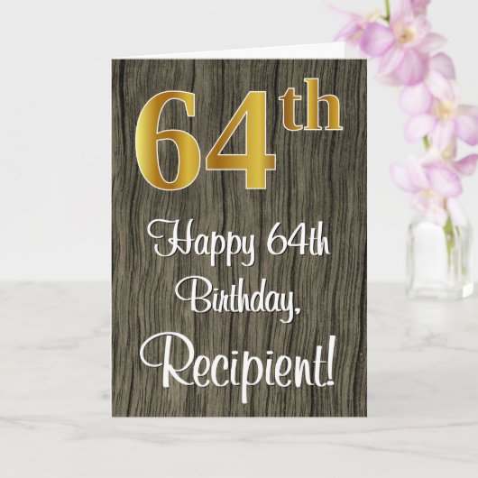 64e verjaardag: Elegant Faux Gold Look #, Faux Woo Kaart (Orchidee)