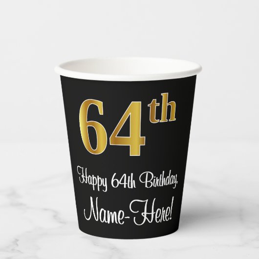 64e verjaardag - Elegante luxe Faux Gold look # Papieren Bekers (Voorkant)
