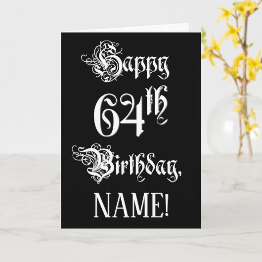 64e verjaardag: Fancy, elegant script + aangepaste Kaart (Gele Bloem)