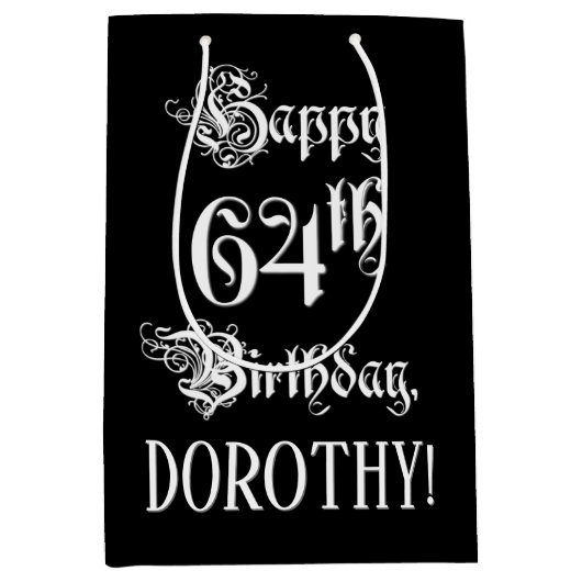 64e verjaardag: Fancy, elegant script + aangepaste Medium Cadeauzakje (Voorkant)