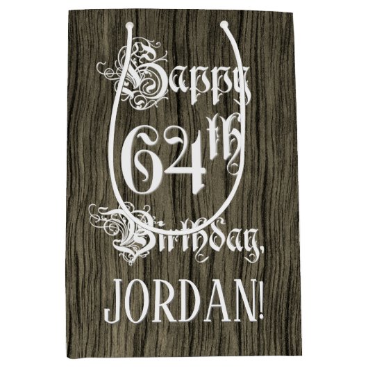 64e verjaardag: Fancy, Faux Wood Kijk + Aangepaste Medium Cadeauzakje (Voorkant)