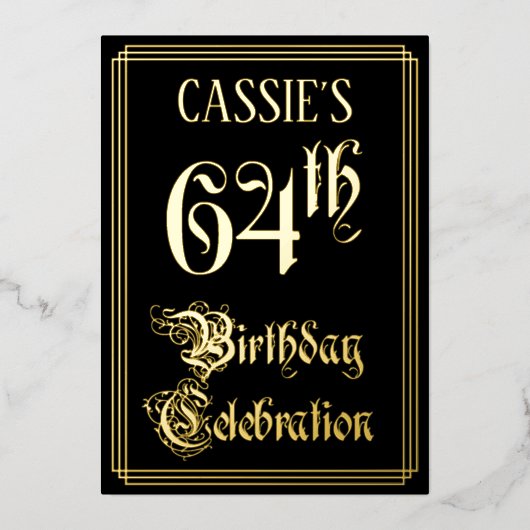 64e verjaardag — Fancy script en aangepaste naam Folie Uitnodiging (Voorkant)