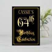 64e verjaardag — Fancy script en aangepaste naam Folie Uitnodiging (Staand Voorkant)