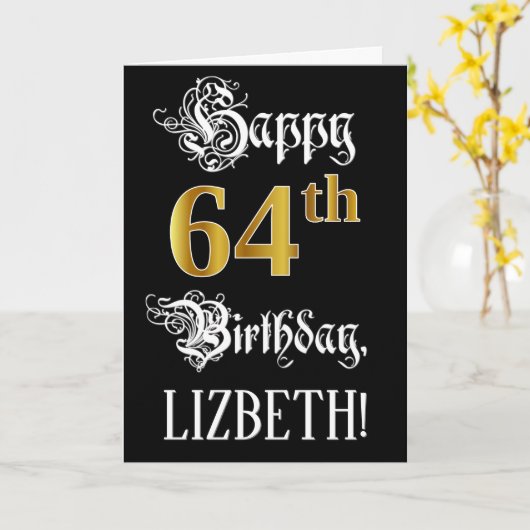 64e verjaardag — Fancy script; Faux Gold Kijk; naa Kaart (Gele Bloem)