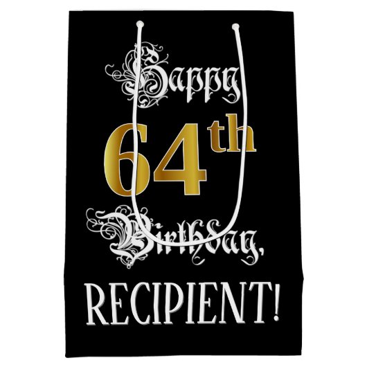 64e verjaardag ~ Fancy script; Faux Gold look; naa Medium Cadeauzakje (Achterkant)