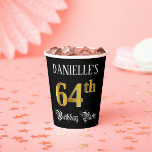 64e verjaardag — Fancy script, Faux Gold look Papieren Bekers