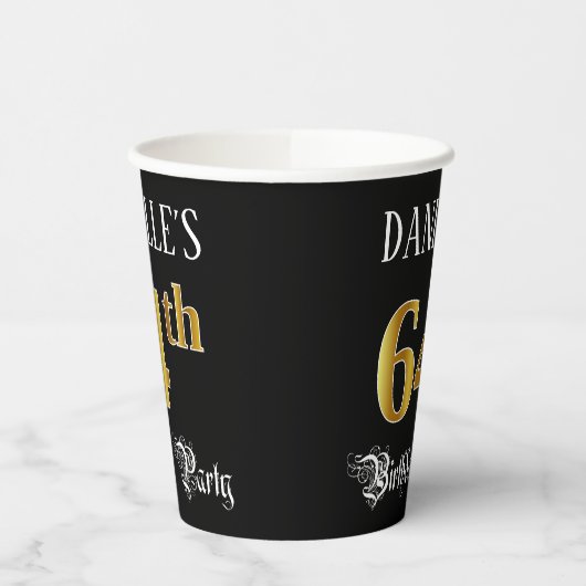 64e verjaardag — Fancy script, Faux Gold look Papieren Bekers (Links)