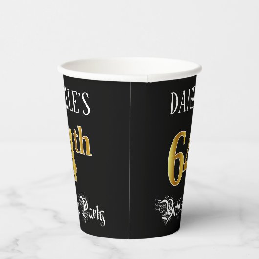 64e verjaardag — Fancy script, Faux Gold look Papieren Bekers (Rechts)