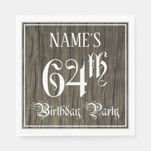 64e verjaardag — Fancy script, kijk op hout Servet (Voorkant)