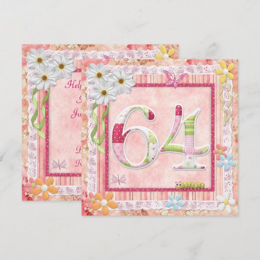 64e verjaardag feest scrapbooking stijl kaart (Voorkant / Achterkant)