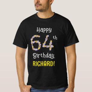 64e verjaardag: Floral Flowers Number "64" + naam T-shirt