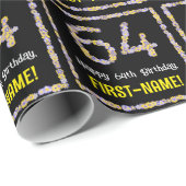 64e verjaardag: Floral Flowers Number, Custom Name Cadeaupapier (Rol Hoek)