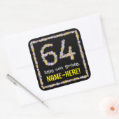 64e verjaardag: Floral Flowers Number, Custom Name Vierkante Sticker (Envelop)