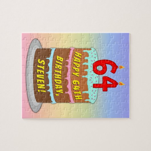 64e verjaardag: Fun Cake and Candles + Custom Name Legpuzzel (Horizontaal)