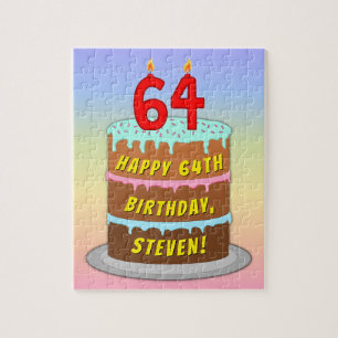 64e verjaardag: Fun Cake and Candles + Custom Name Legpuzzel