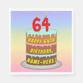 64e verjaardag: Fun Cake and Candles + Custom Name Servet (Voorkant)