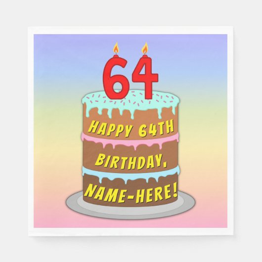 64e verjaardag: Fun Cake and Candles + Custom Name Servet (Voorkant)
