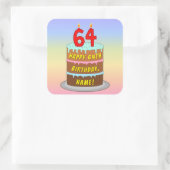 64e verjaardag: Fun Cake and Candles + Custom Name Vierkante Sticker (Tas)