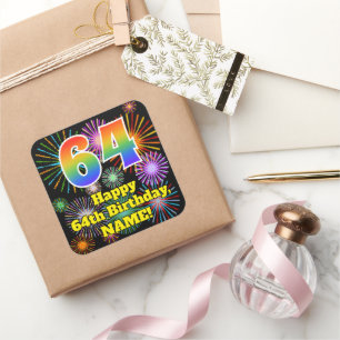 64e verjaardag: Fun Fireworks Kijk, regenboog # 64 Vierkante Sticker