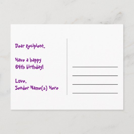 64e verjaardag: Fun Hearts-patroon, Regenboog 64 Briefkaart (Achterkant)