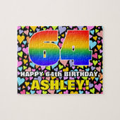 64e verjaardag — Fun, liefhebbende hartvormen + "6 Legpuzzel (Horizontaal)