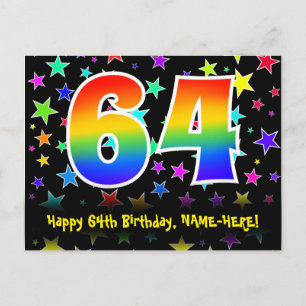 64e Verjaardag: Fun Sterren Patroon, Regenboog 64, Briefkaart